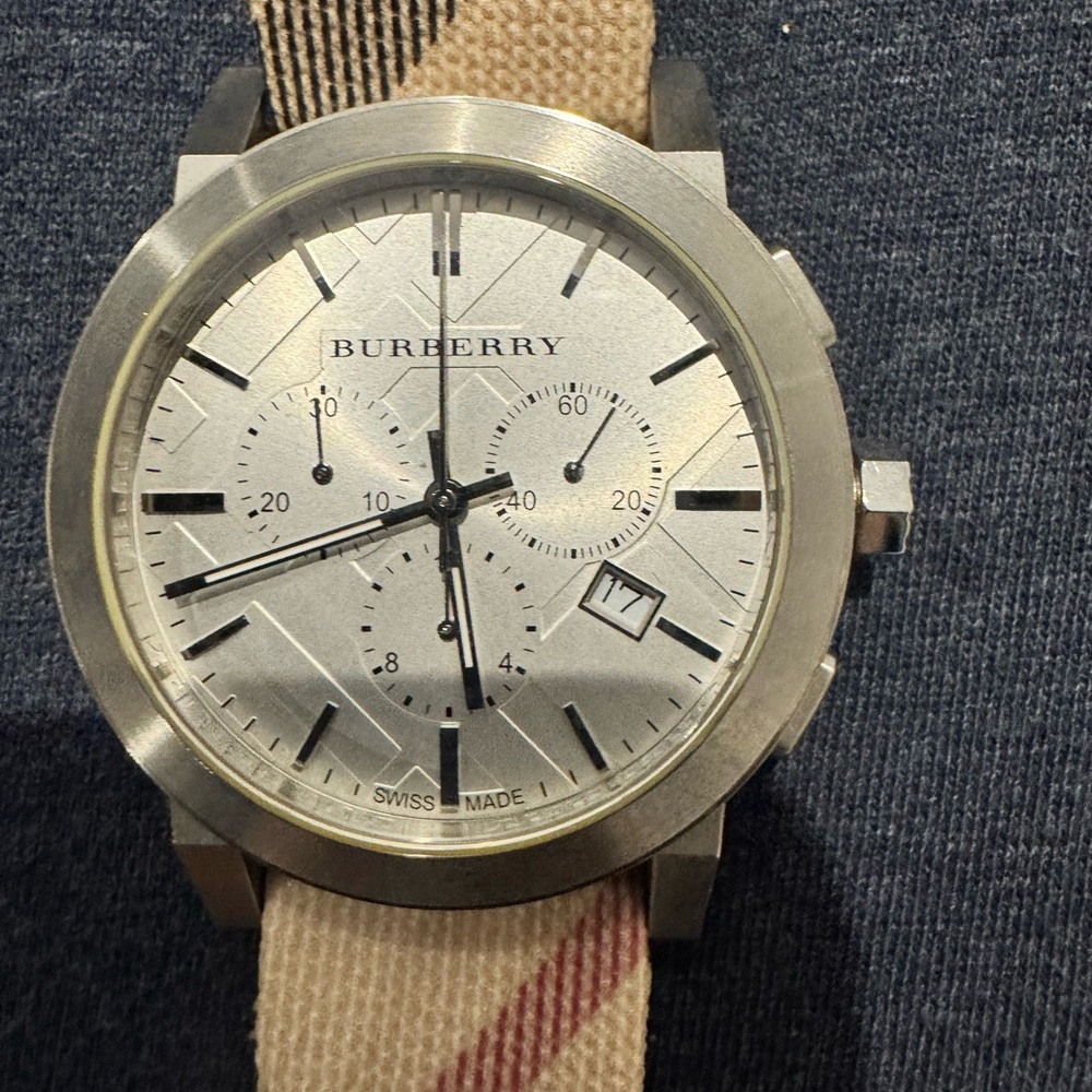 Burberry The City Nova White Dial Checked Brown Leather Strap Watch